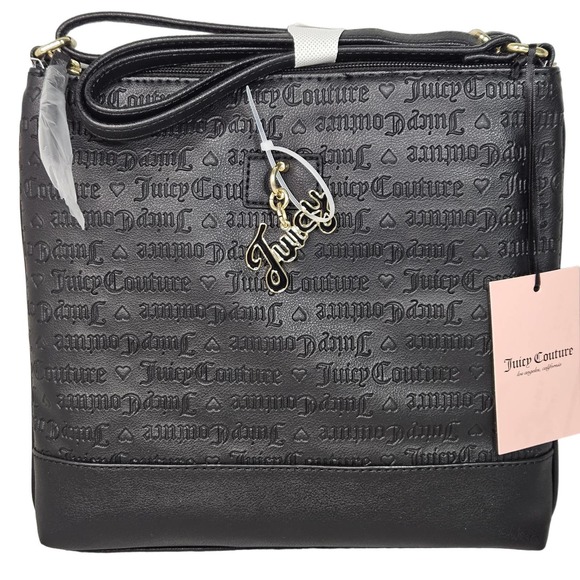 Juicy Couture Crossbody Bag Vegan Leather Black Gothic Print - Picture 1 of 5